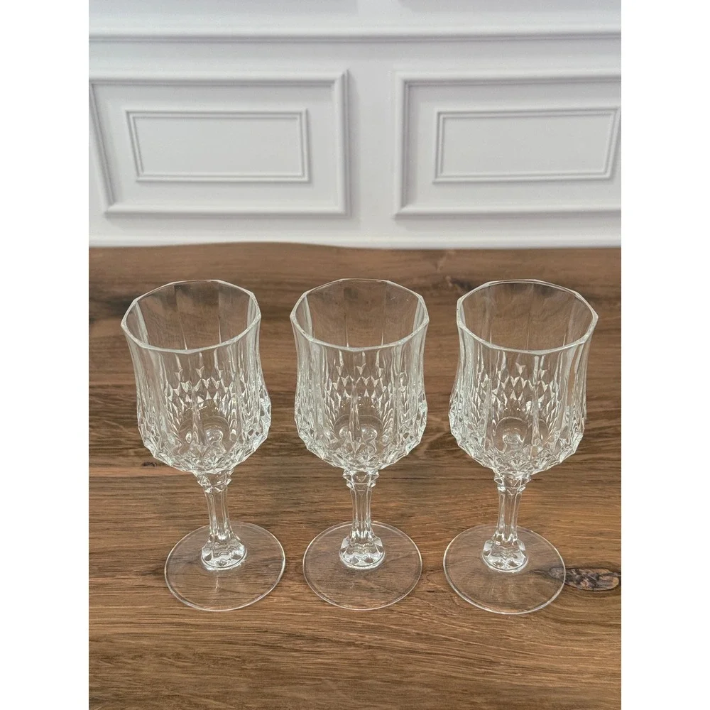 VTG Set of 3 Cristal D'arques Verres a Pied Longchamp No 5 Crystal Stemglasses‎